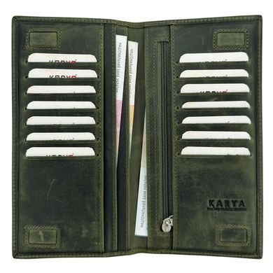 Вертикальный купюрник Karya из кожи Crazy Horse KR0472-35 темно-зеленого цвета