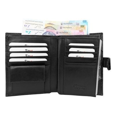 Велике шкіряне портмоне Karya з відділами для документів KR0913-076-1 чорного кольору