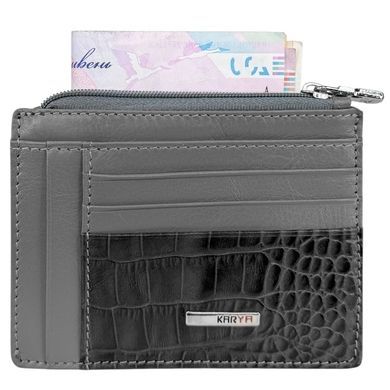 Шкіряна кредитниця Karya з відділом для купюр та монет KR0022-528 сірого кольору