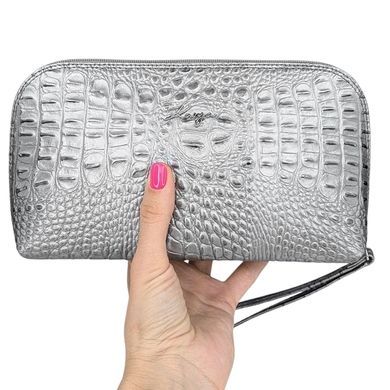 Велика косметичка Karya з тисненої шкіри KR2029-636-2 кольору сірий металік
